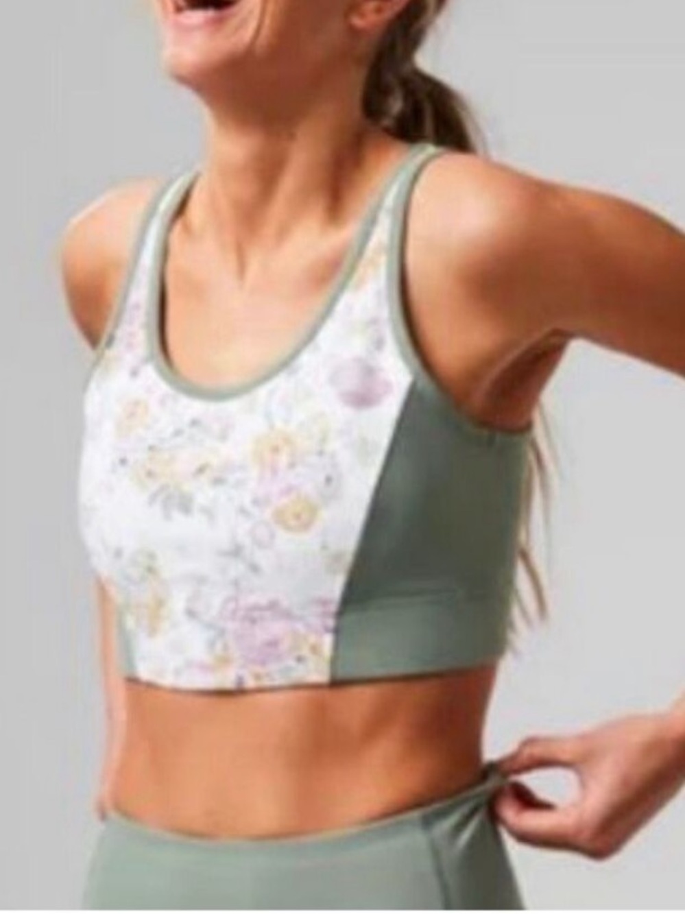 Tuckernuck TNUCK Sport Meadow Green Chintz Sports Bra Size Medium Floral Sage